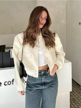 Tossy Fashion High Street Pocket Outwear für Frauen Patchwork Mode Langarm Strickjacke Hohe Taille Cropped Damen Jacken Mantel